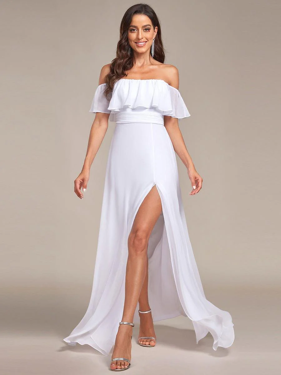 ever ÉMILE|Women's Off-The-Shoulder Ruffle Thigh Split Wedding Guest Dresses - Image 23