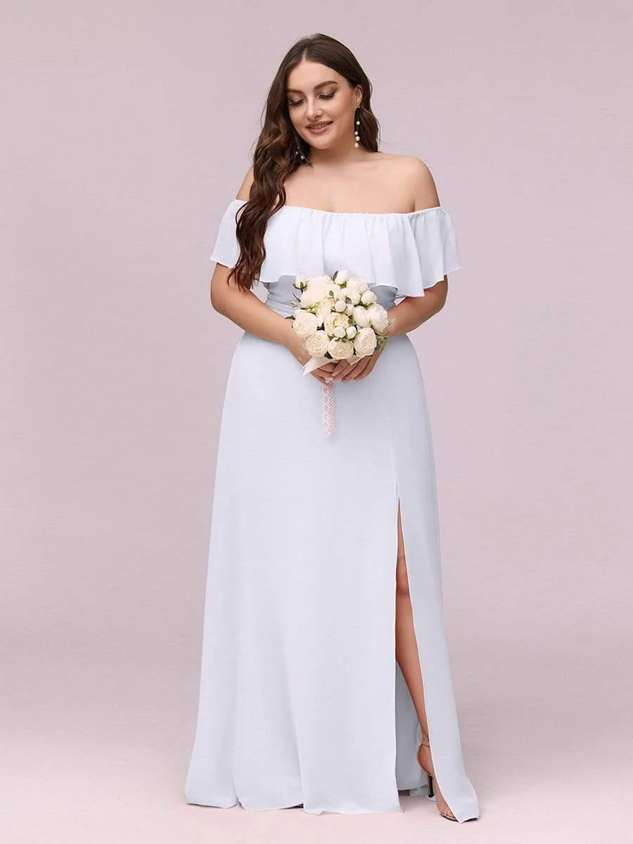 ever ÉMILE|Women's Off-The-Shoulder Ruffle Thigh Split Wedding Guest Dresses - Image 29