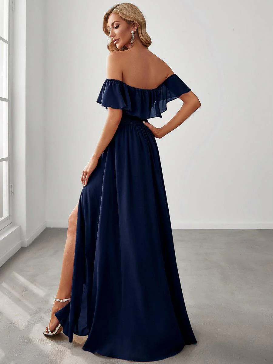 ever ÉMILE|Women's Off-The-Shoulder Ruffle Thigh Split Wedding Guest Dresses - Image 31