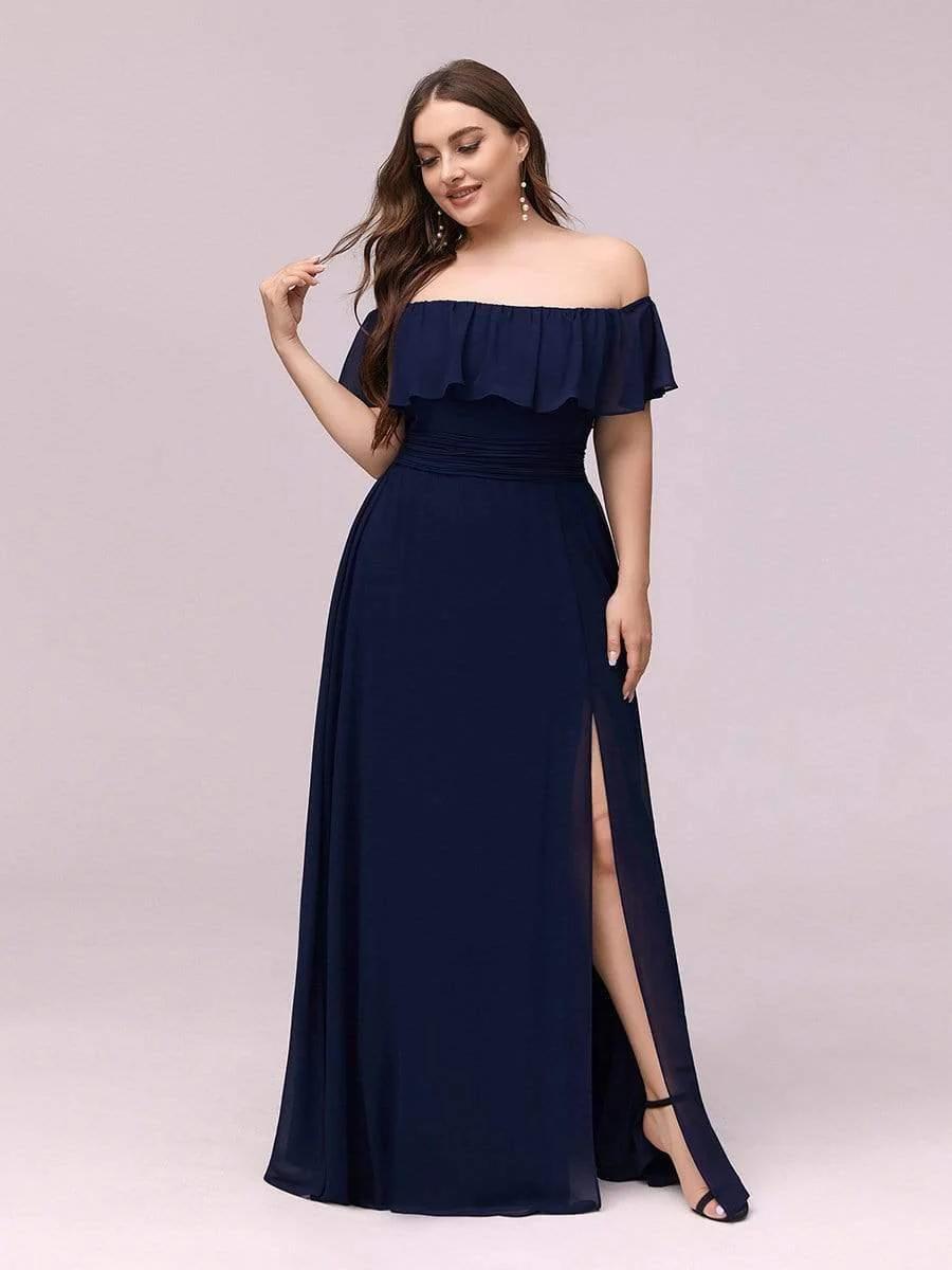 ever ÉMILE|Women's Off-The-Shoulder Ruffle Thigh Split Wedding Guest Dresses - Image 38