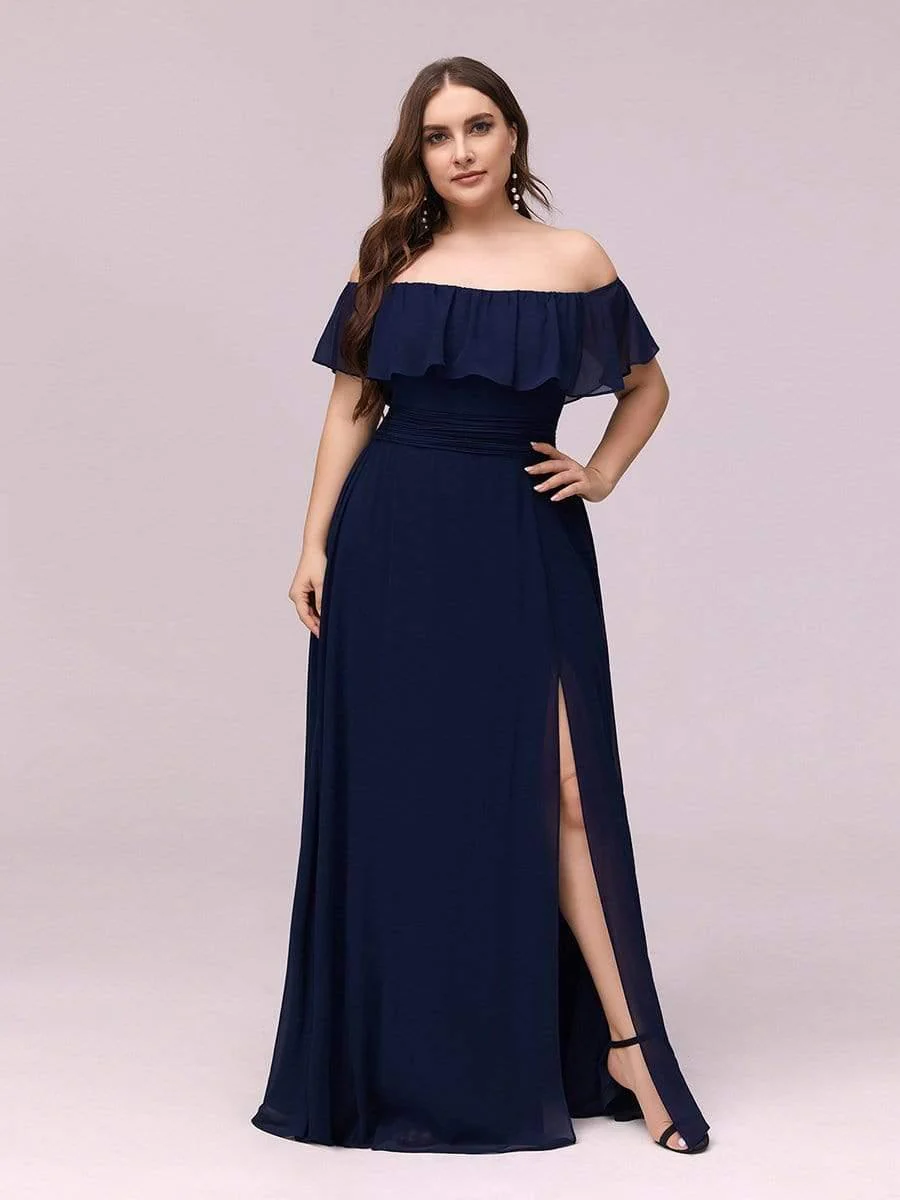 ever ÉMILE|Women's Off-The-Shoulder Ruffle Thigh Split Wedding Guest Dresses - Image 39