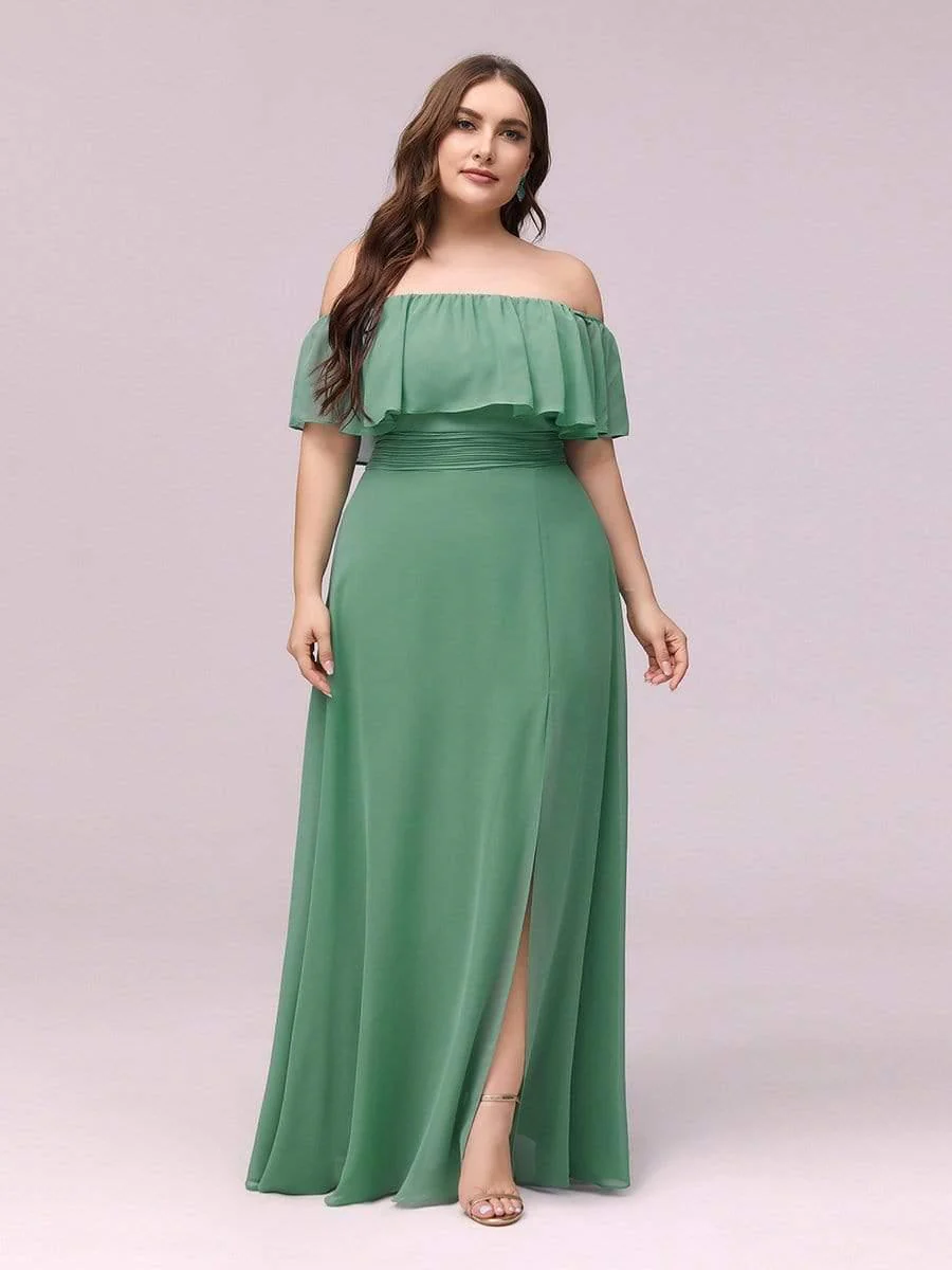 ever ÉMILE|Women's Off-The-Shoulder Ruffle Thigh Split Wedding Guest Dresses - Image 42