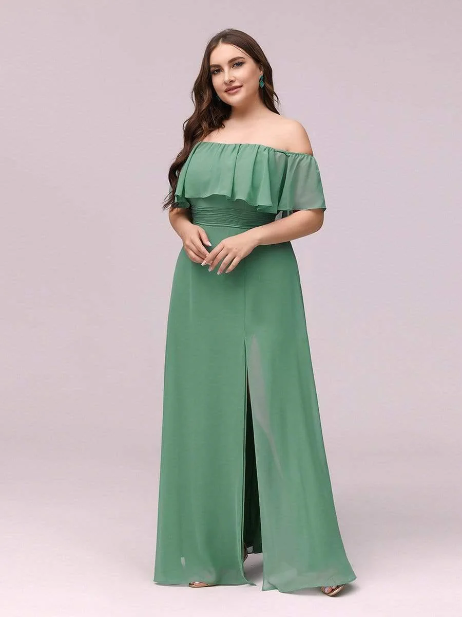ever ÉMILE|Women's Off-The-Shoulder Ruffle Thigh Split Wedding Guest Dresses - Image 44