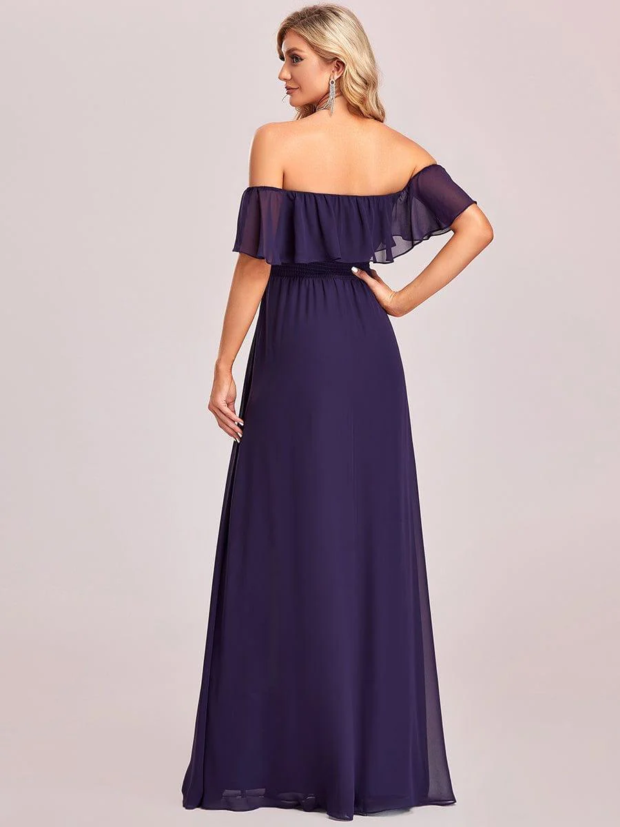 ever ÉMILE|Women's Off-The-Shoulder Ruffle Thigh Split Wedding Guest Dresses - Image 46