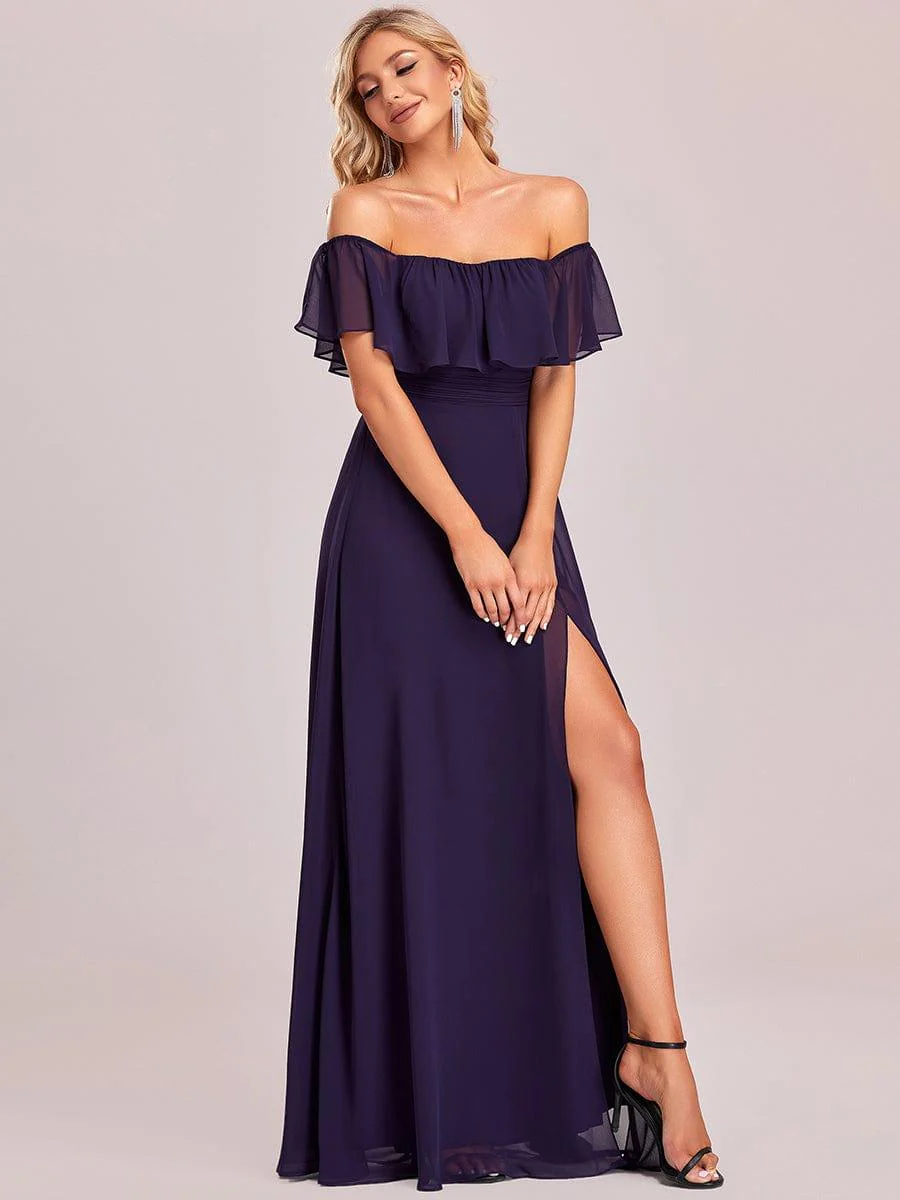 ever ÉMILE|Women's Off-The-Shoulder Ruffle Thigh Split Wedding Guest Dresses - Image 47