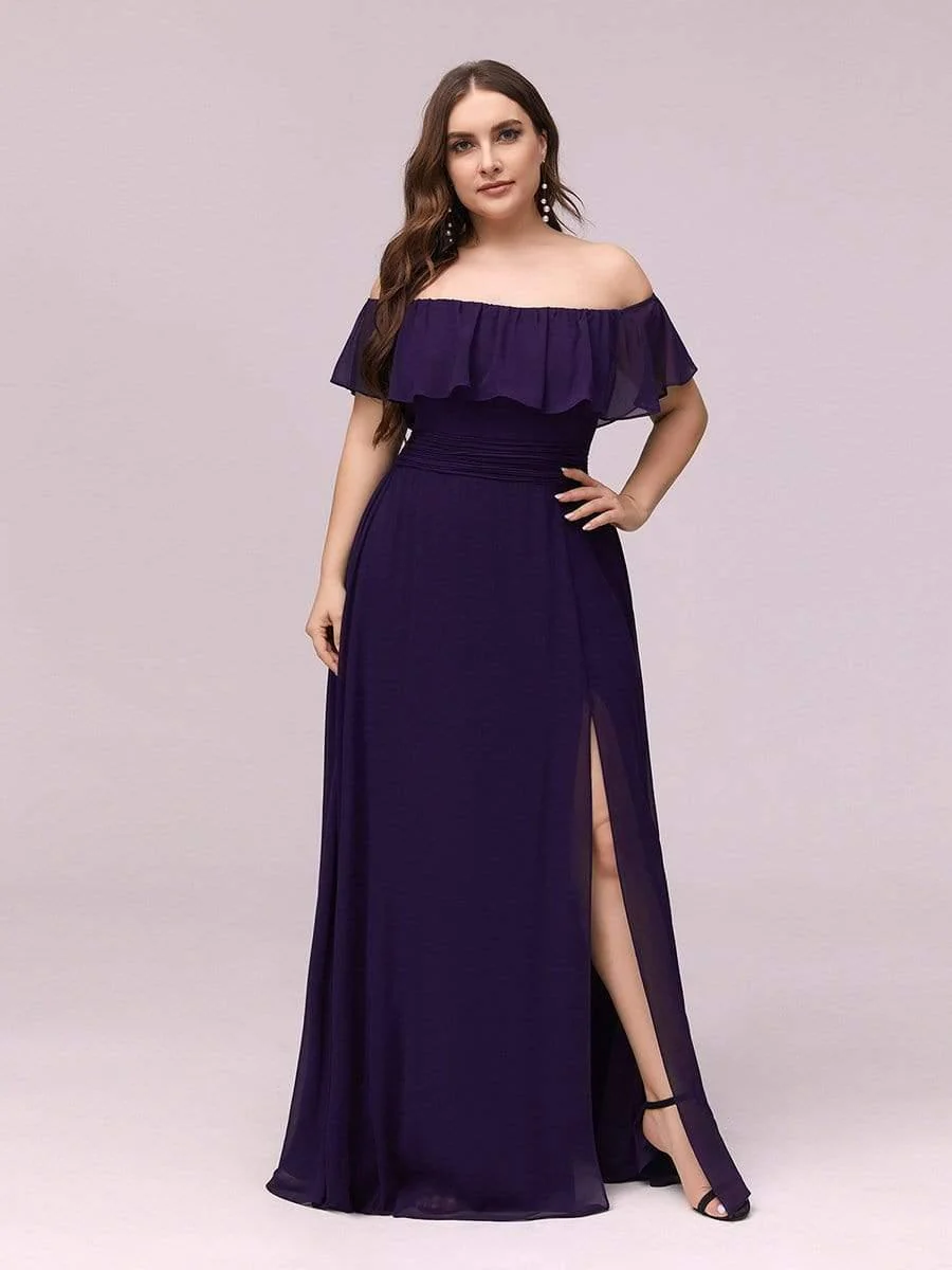 ever ÉMILE|Women's Off-The-Shoulder Ruffle Thigh Split Wedding Guest Dresses - Image 50