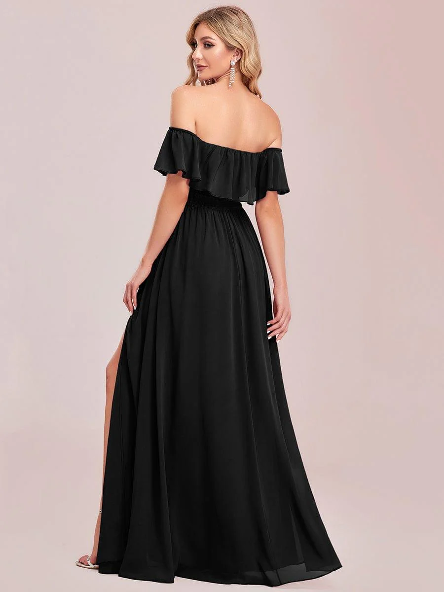 ever ÉMILE|Women's Off-The-Shoulder Ruffle Thigh Split Wedding Guest Dresses - Image 53