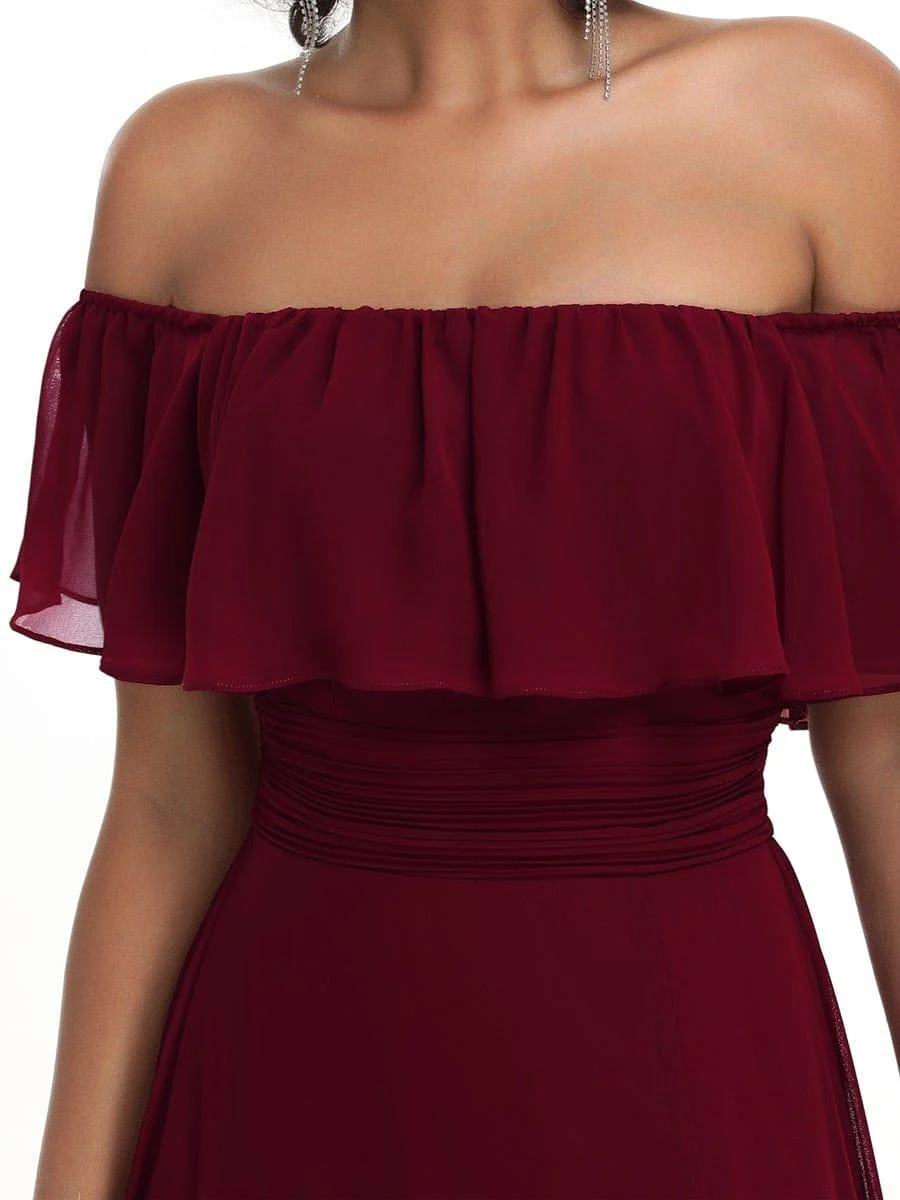 ever ÉMILE|Women's Off-The-Shoulder Ruffle Thigh Split Wedding Guest Dresses - Image 6