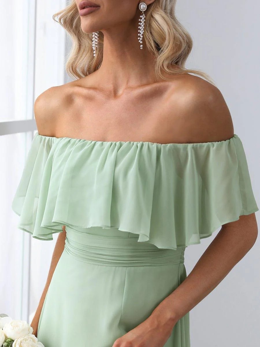 ever ÉMILE|Women's Off-The-Shoulder Ruffle Thigh Split Wedding Guest Dresses - Image 60