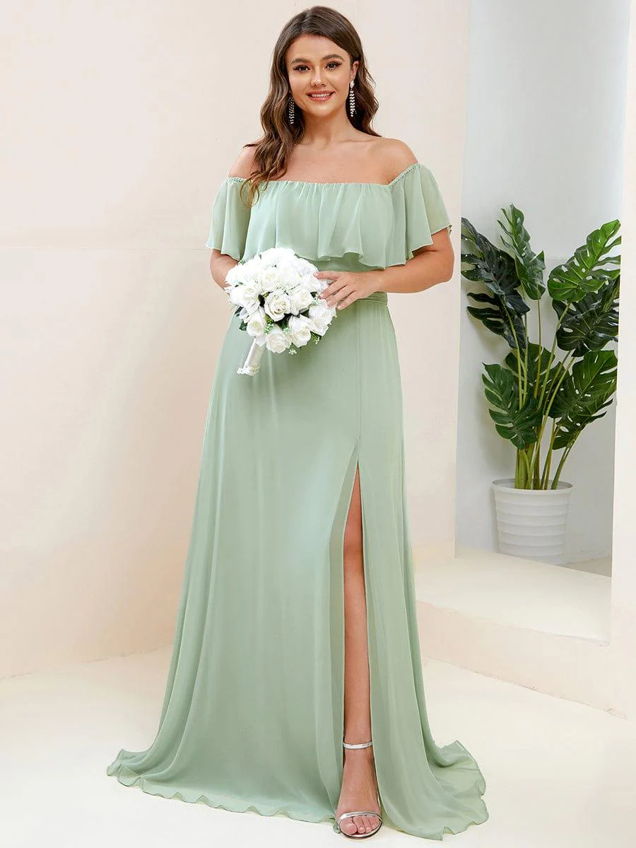 ever ÉMILE|Women's Off-The-Shoulder Ruffle Thigh Split Wedding Guest Dresses - Image 62