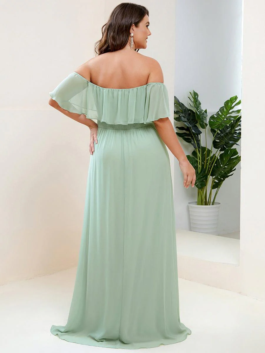 ever ÉMILE|Women's Off-The-Shoulder Ruffle Thigh Split Wedding Guest Dresses - Image 63