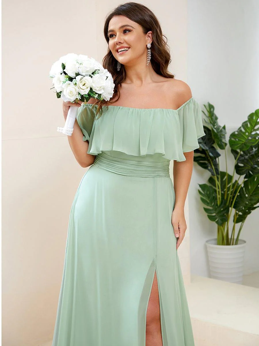 ever ÉMILE|Women's Off-The-Shoulder Ruffle Thigh Split Wedding Guest Dresses - Image 64