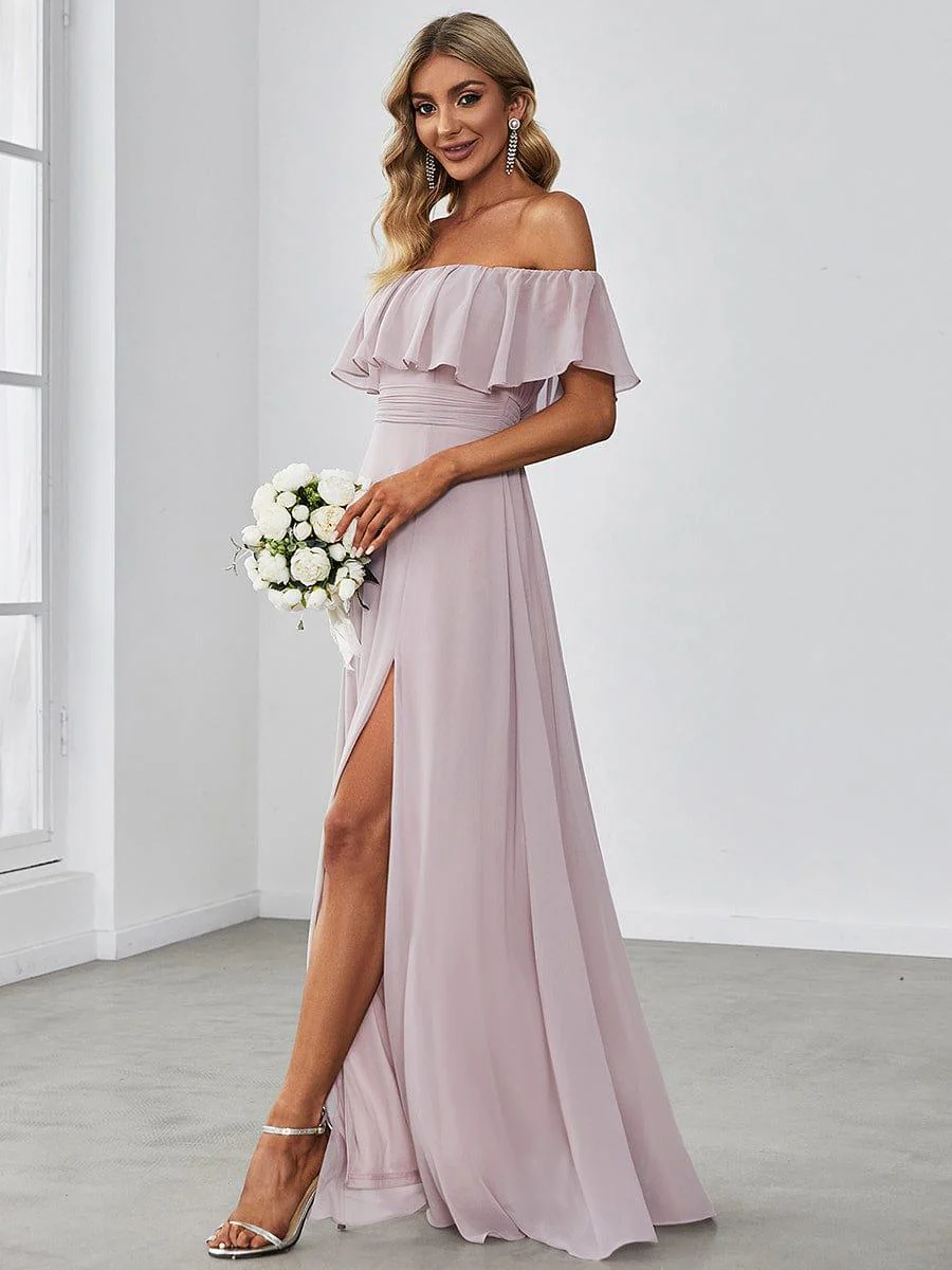 ever ÉMILE|Women's Off-The-Shoulder Ruffle Thigh Split Wedding Guest Dresses - Image 67