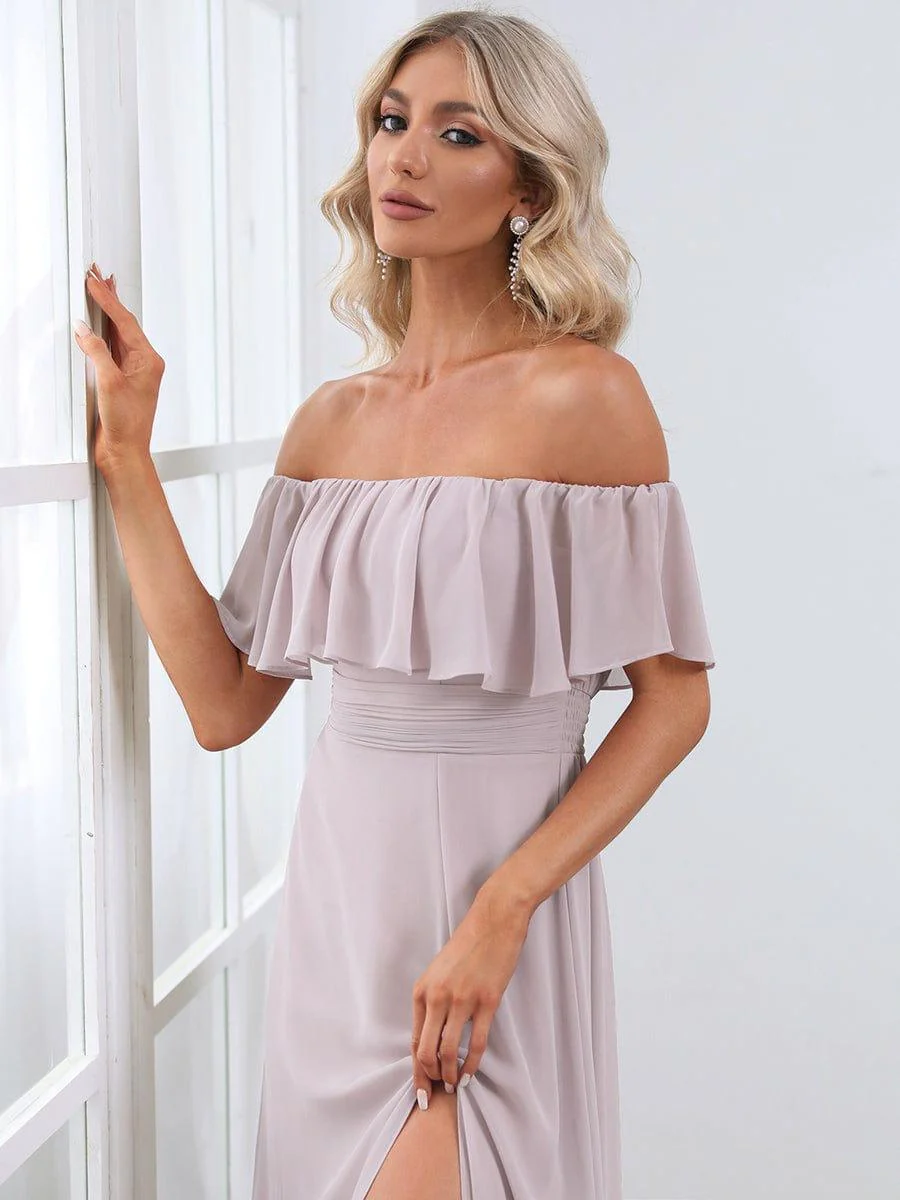 ever ÉMILE|Women's Off-The-Shoulder Ruffle Thigh Split Wedding Guest Dresses - Image 68