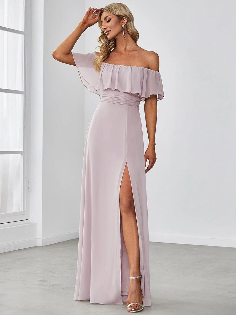 ever ÉMILE|Women's Off-The-Shoulder Ruffle Thigh Split Wedding Guest Dresses - Image 69