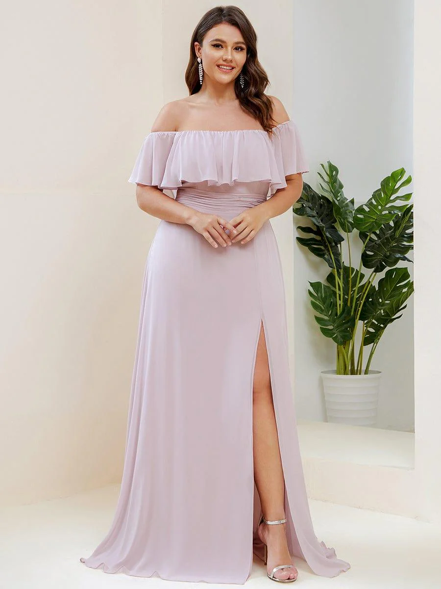ever ÉMILE|Women's Off-The-Shoulder Ruffle Thigh Split Wedding Guest Dresses - Image 70