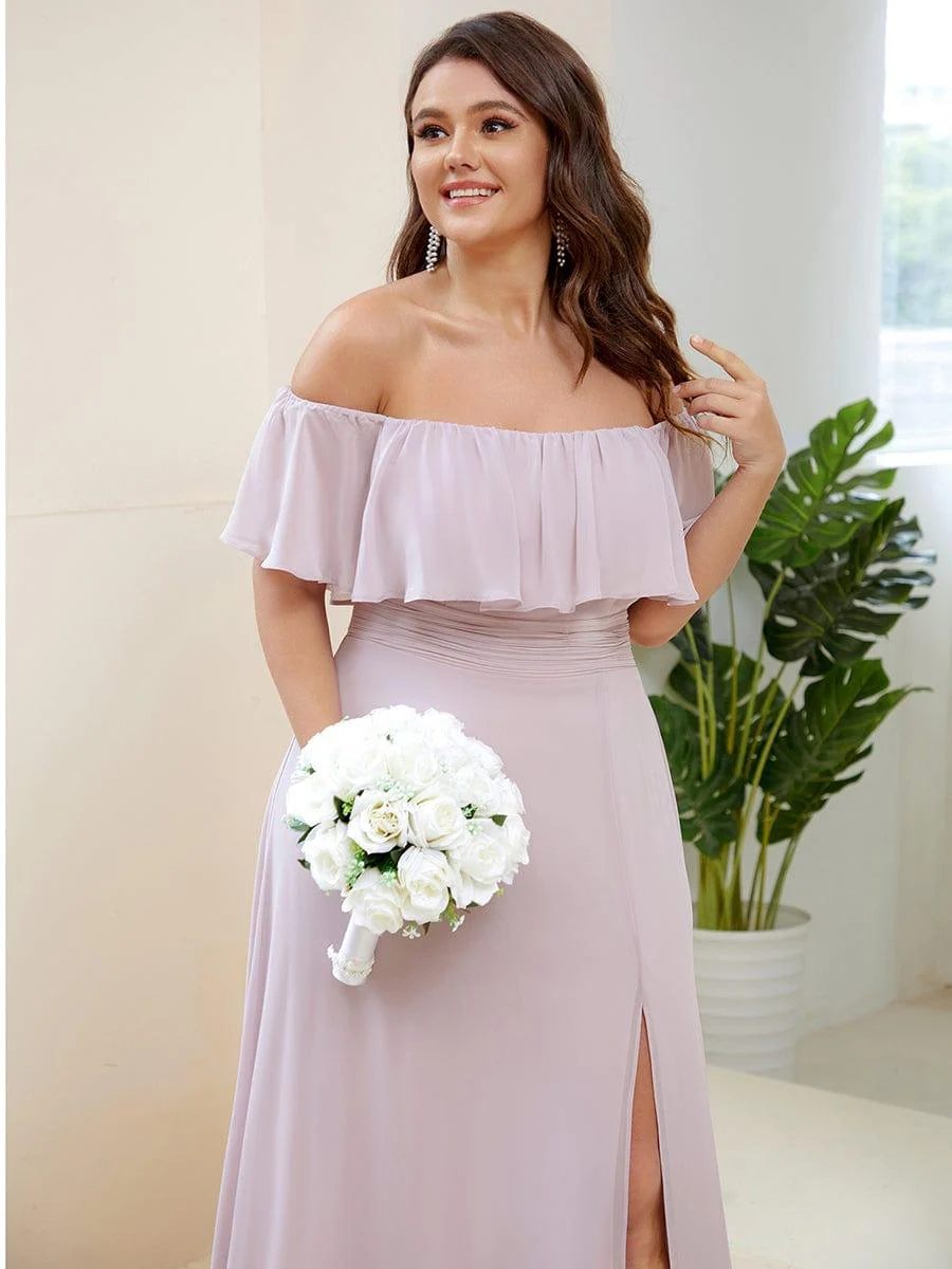 ever ÉMILE|Women's Off-The-Shoulder Ruffle Thigh Split Wedding Guest Dresses - Image 72