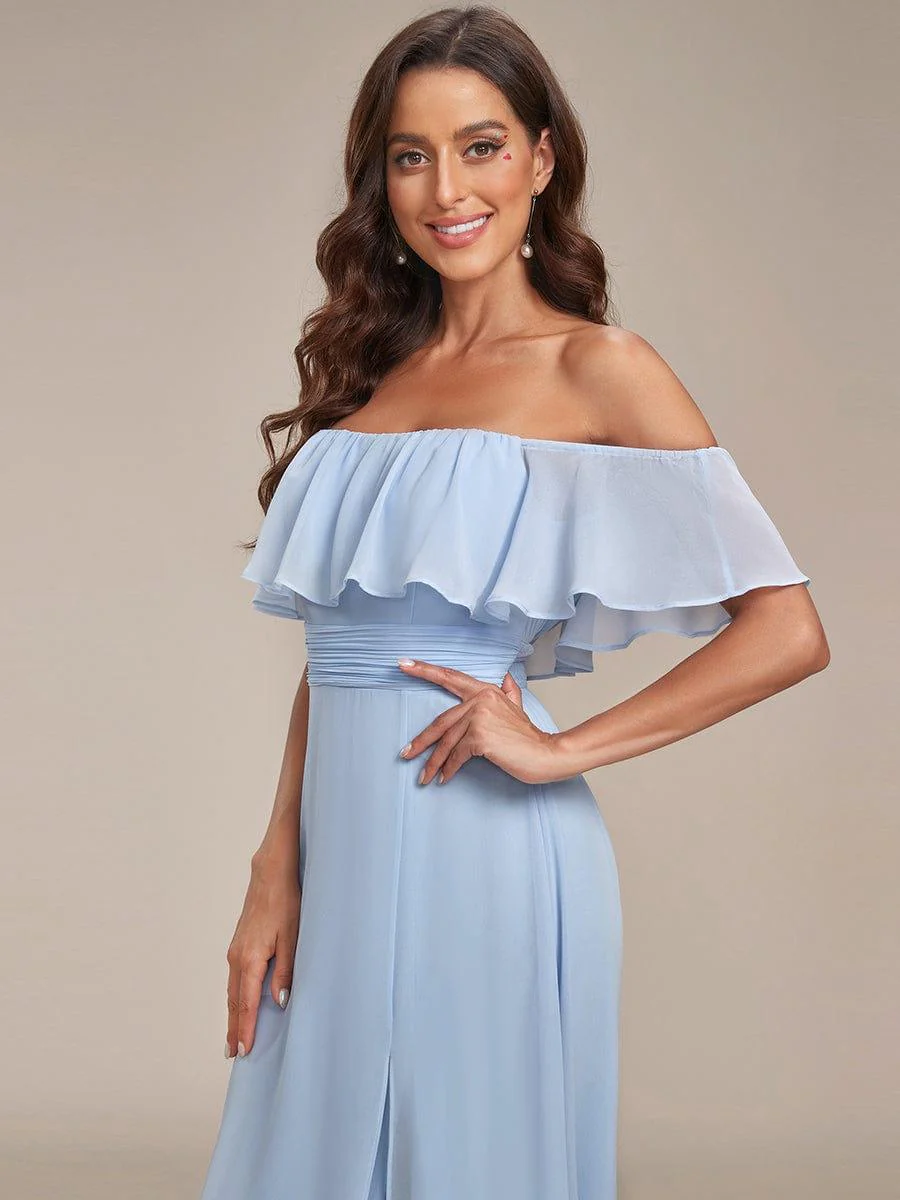ever ÉMILE|Women's Off-The-Shoulder Ruffle Thigh Split Wedding Guest Dresses - Image 75