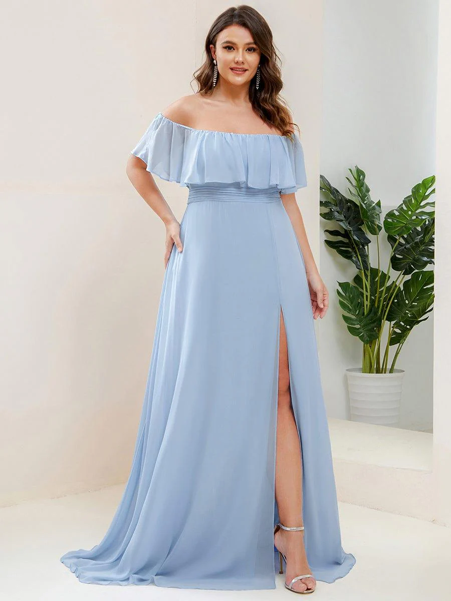 ever ÉMILE|Women's Off-The-Shoulder Ruffle Thigh Split Wedding Guest Dresses - Image 78