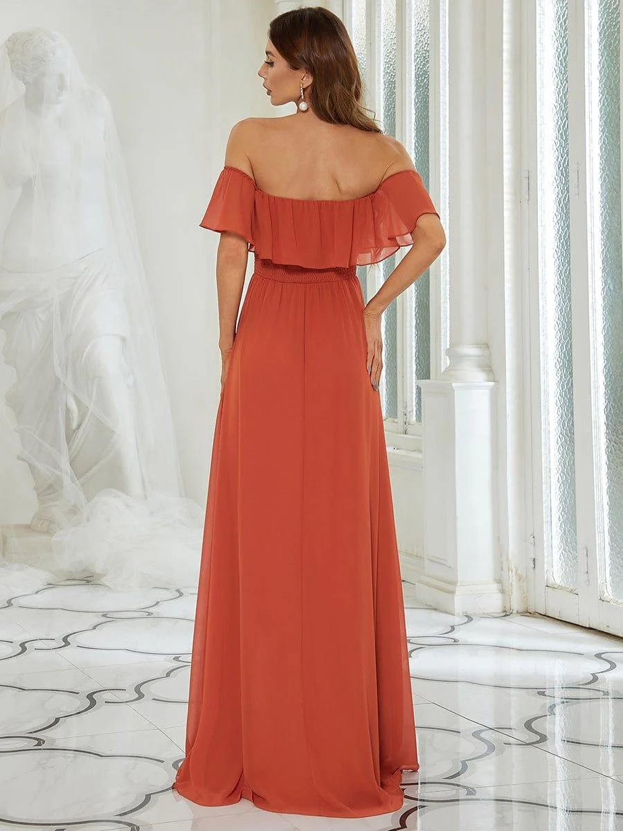 ever ÉMILE|Women's Off-The-Shoulder Ruffle Thigh Split Wedding Guest Dresses - Image 82