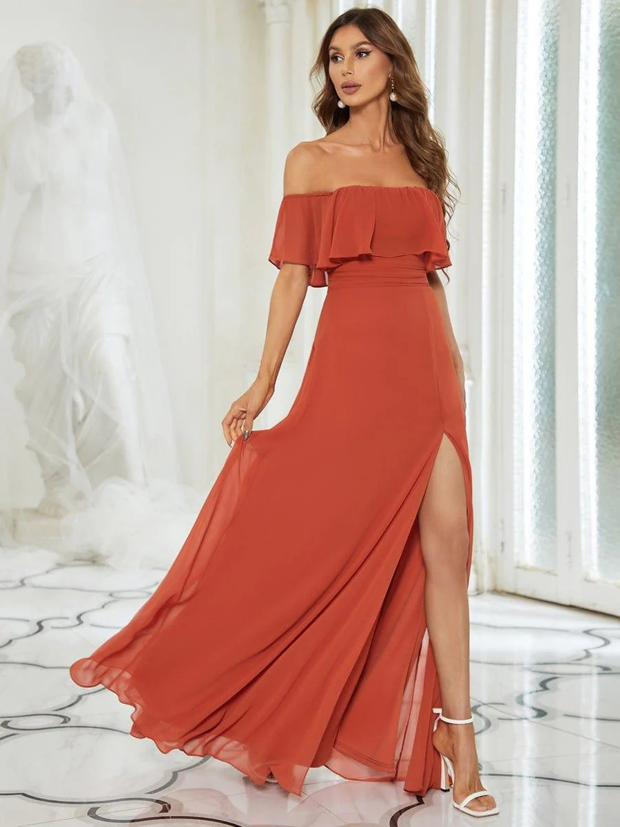 ever ÉMILE|Women's Off-The-Shoulder Ruffle Thigh Split Wedding Guest Dresses - Image 83