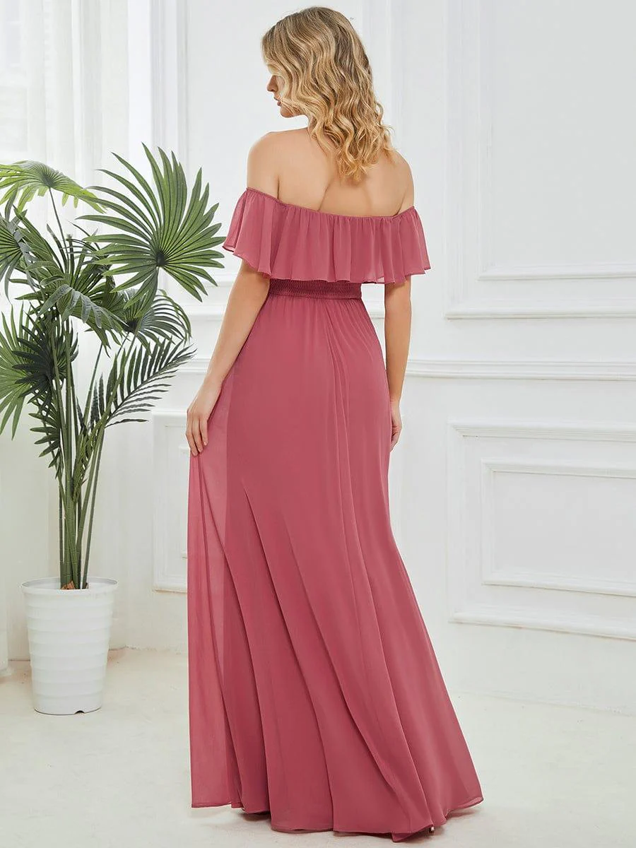ever ÉMILE|Women's Off-The-Shoulder Ruffle Thigh Split Wedding Guest Dresses - Image 88