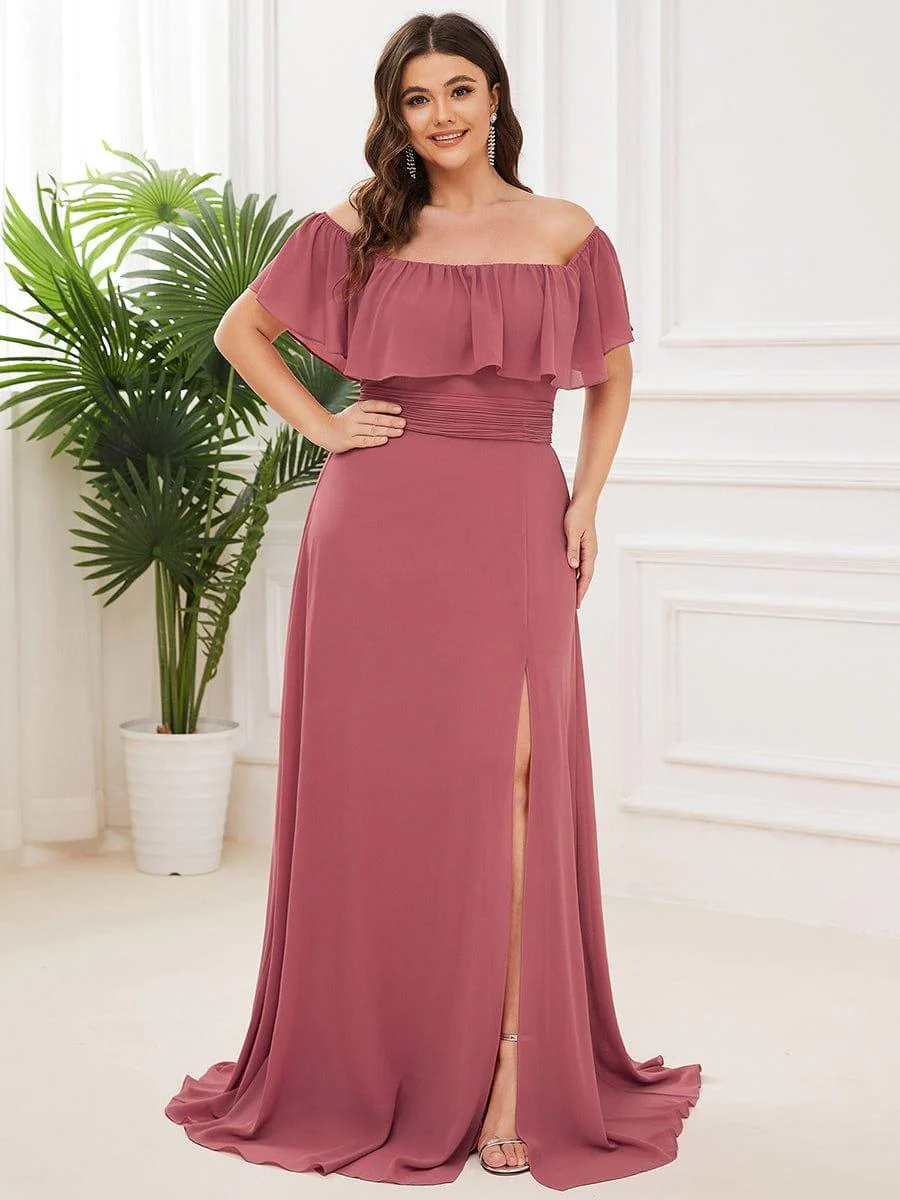 ever ÉMILE|Women's Off-The-Shoulder Ruffle Thigh Split Wedding Guest Dresses - Image 91