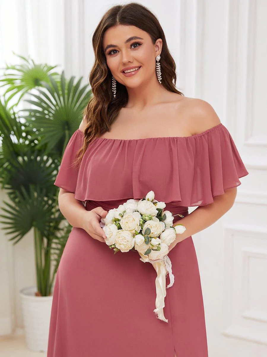 ever ÉMILE|Women's Off-The-Shoulder Ruffle Thigh Split Wedding Guest Dresses - Image 93