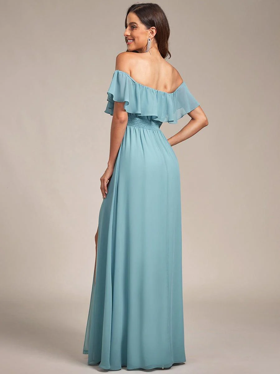 ever ÉMILE|Women's Off-The-Shoulder Ruffle Thigh Split Wedding Guest Dresses - Image 95