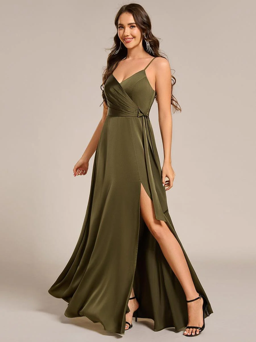 ever IYLA|Wrap-Style Maxi Spaghetti Strap Satin Bridesmaid Dress - Image 10