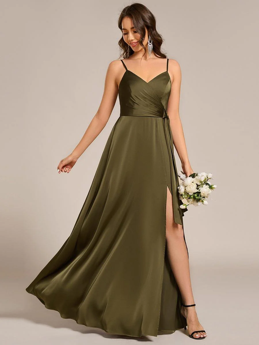 ever IYLA|Wrap-Style Maxi Spaghetti Strap Satin Bridesmaid Dress - Image 11