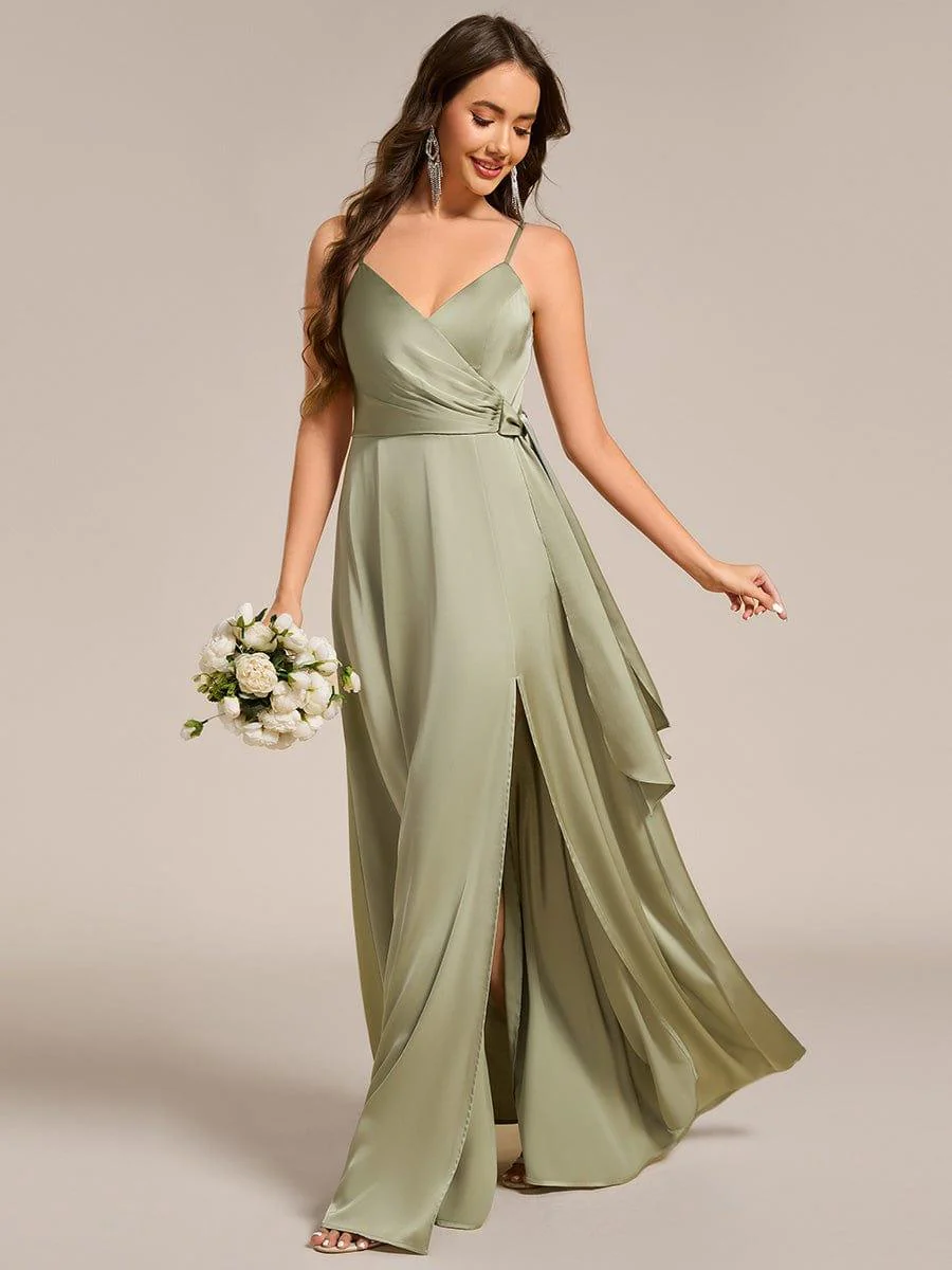 ever IYLA|Wrap-Style Maxi Spaghetti Strap Satin Bridesmaid Dress - Image 13