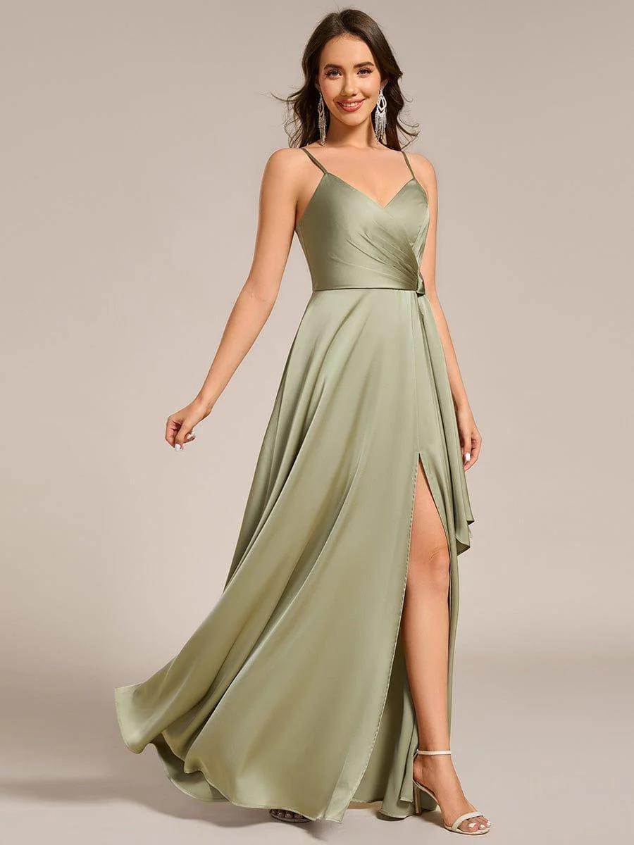 ever IYLA|Wrap-Style Maxi Spaghetti Strap Satin Bridesmaid Dress - Image 14