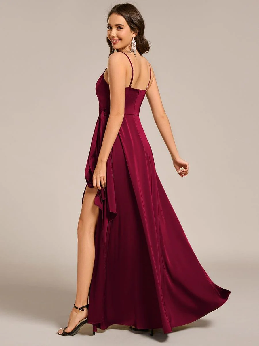 ever IYLA|Wrap-Style Maxi Spaghetti Strap Satin Bridesmaid Dress - Image 18