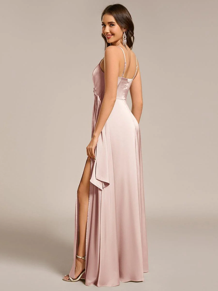 ever IYLA|Wrap-Style Maxi Spaghetti Strap Satin Bridesmaid Dress - Image 23