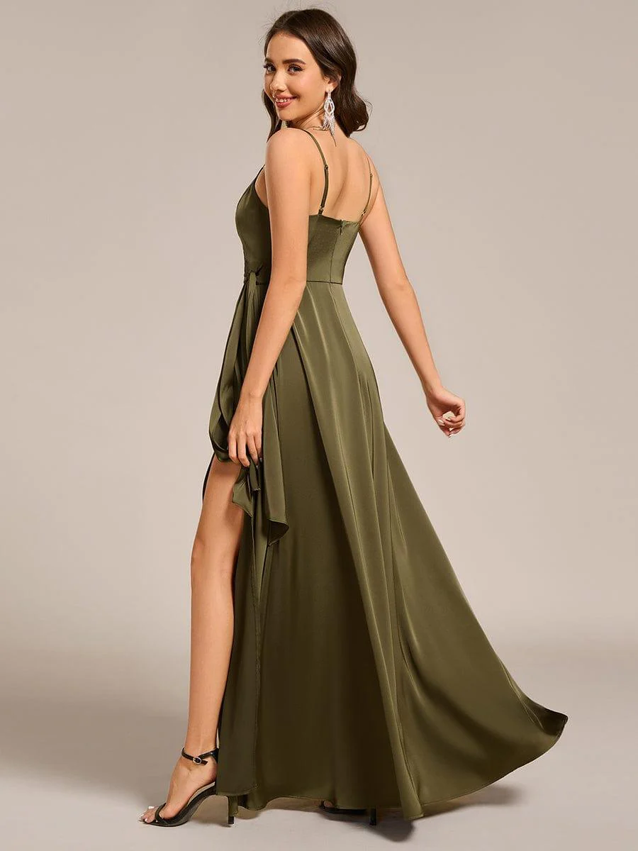 ever IYLA|Wrap-Style Maxi Spaghetti Strap Satin Bridesmaid Dress - Image 8