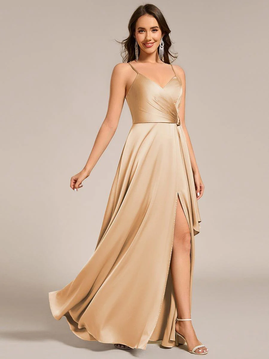 ever IYLA|Wrap-Style Maxi Spaghetti Strap Satin Evening Dress - Image 14
