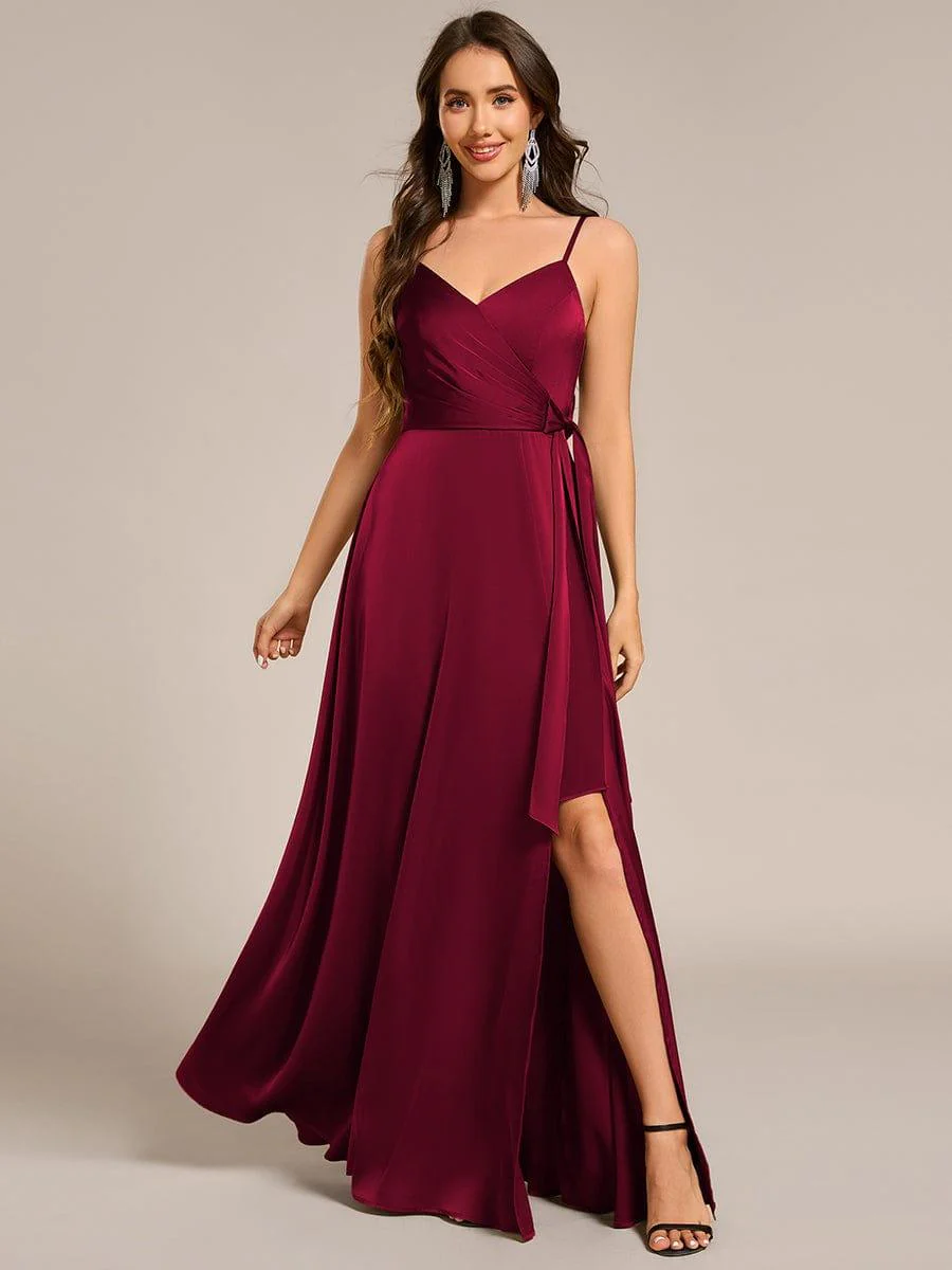 ever IYLA|Wrap-Style Maxi Spaghetti Strap Satin Evening Dress - Image 16