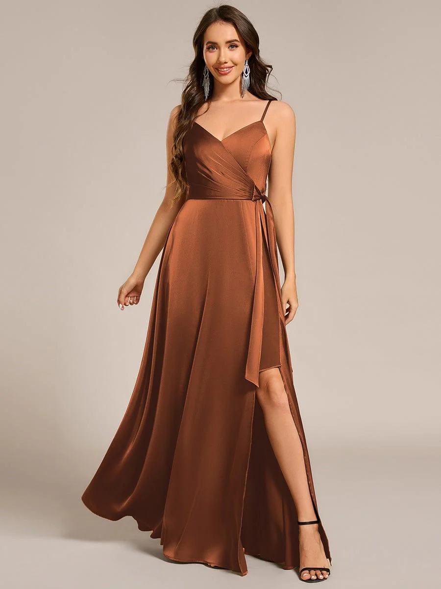 ever IYLA|Wrap-Style Maxi Spaghetti Strap Satin Evening Dress - Image 19