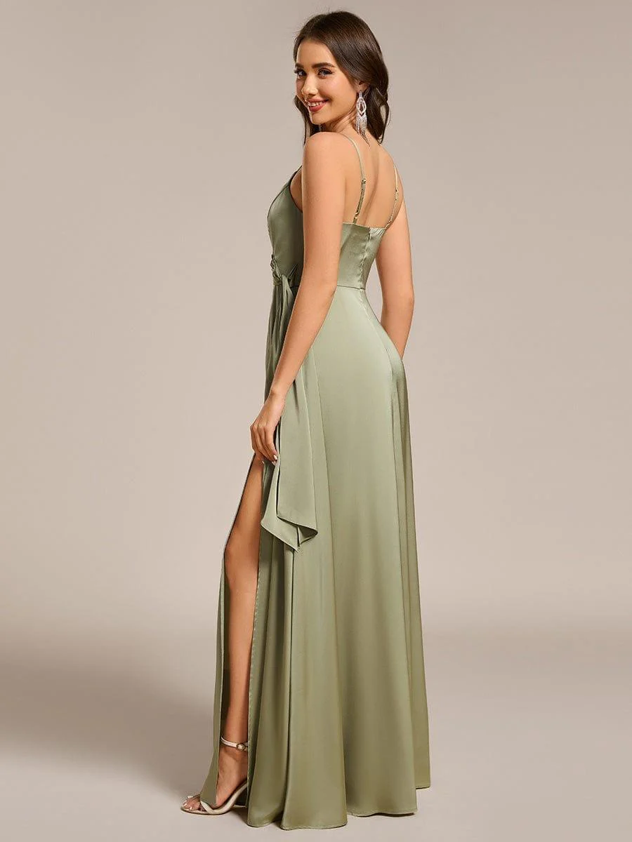ever IYLA|Wrap-Style Maxi Spaghetti Strap Satin Evening Dress - Image 2