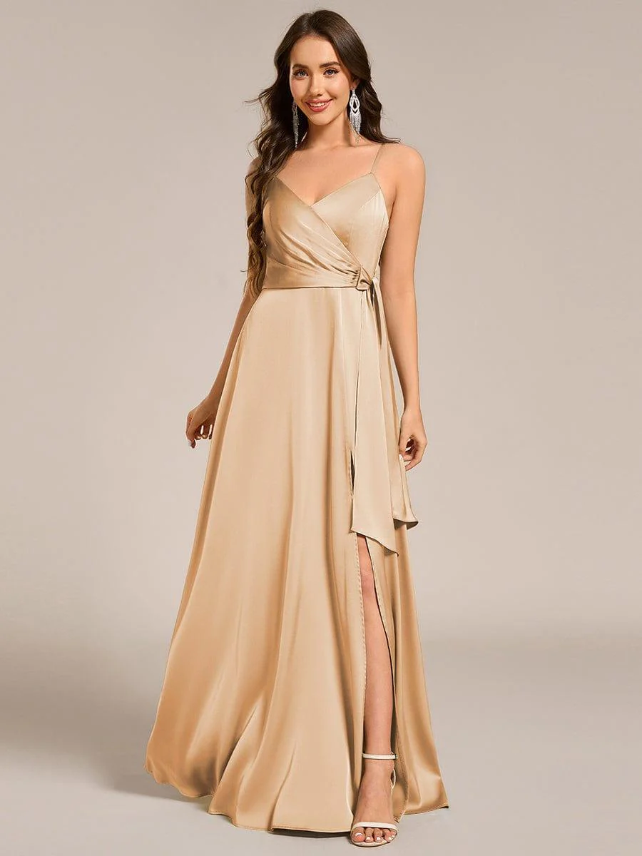 ever IYLA|Wrap-Style Maxi Spaghetti Strap Satin Evening Dress - Image 3