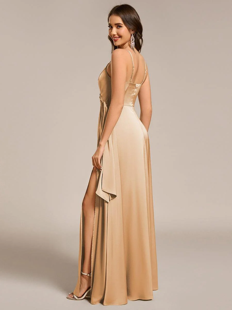 ever IYLA|Wrap-Style Maxi Spaghetti Strap Satin Evening Dress - Image 4